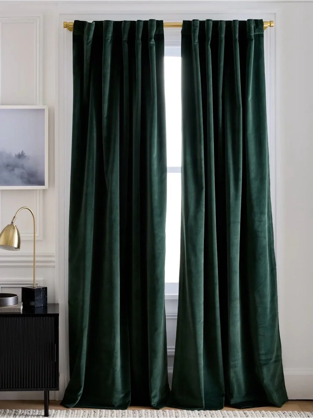 NWOT QUINCE 48” x  84” Cotton Velvet True Blackout Curtain - Single Panel Spruce